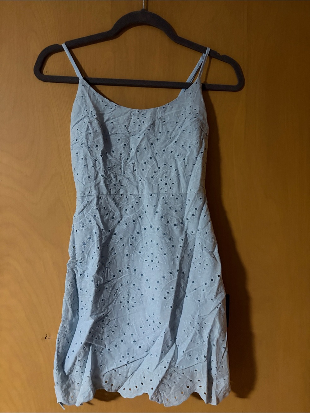 Lulu's Powder Blue Eyelet Mini Dress with Spaghetti Straps